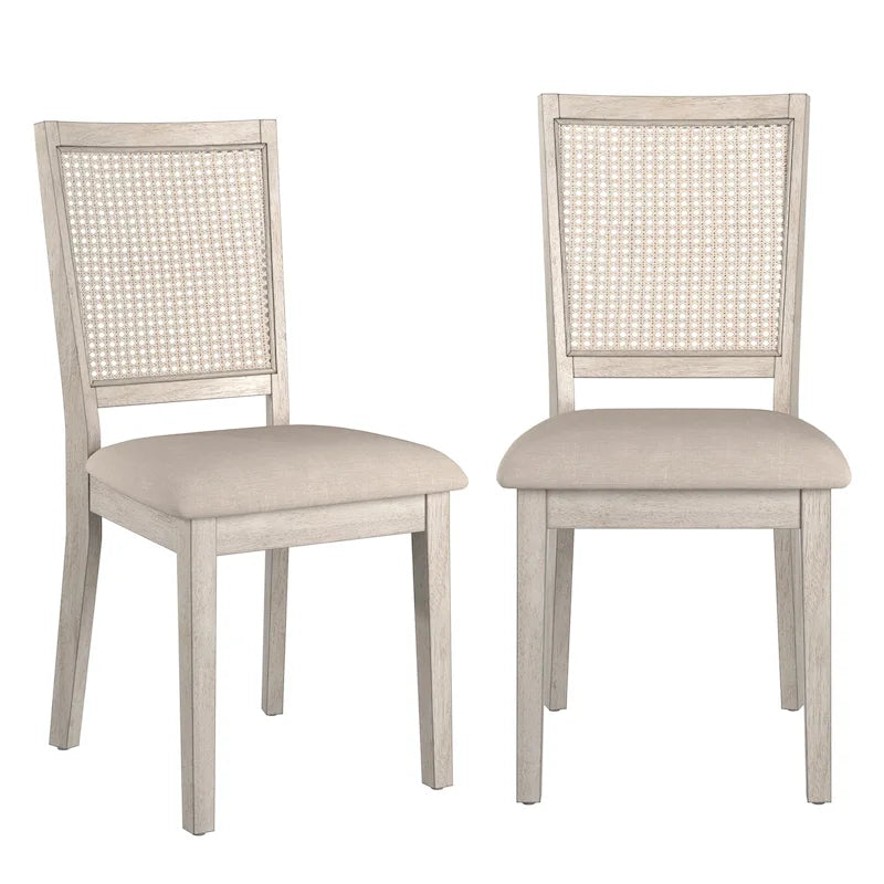 Ronda Beige Linen Rattan Back Dining Chairs (Set of 2)