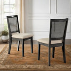 Ronda Beige Linen Rattan Back Dining Chairs (Set of 2)
