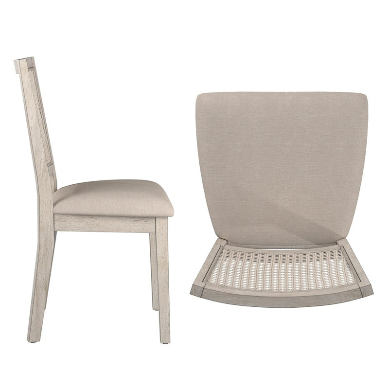 Ronda Beige Linen Rattan Back Dining Chairs (Set of 2)