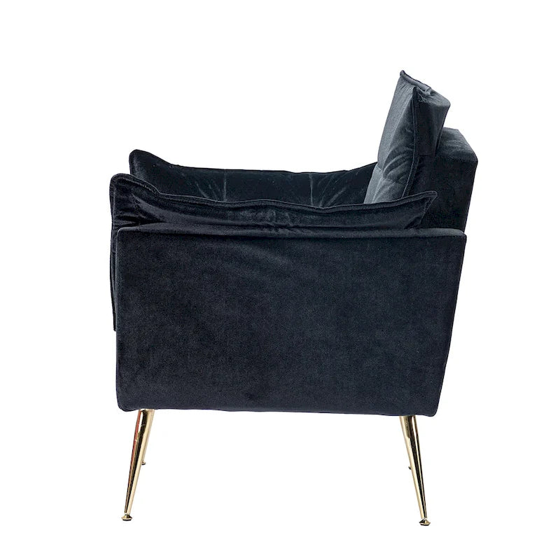 1ida Modern Velvet Tufted Accent Armchair with Gold Metal Legs Set of 2 by HULALA HOME