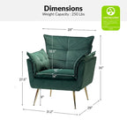 1ida Modern Velvet Tufted Accent Armchair with Gold Metal Legs Set of 2 by HULALA HOME