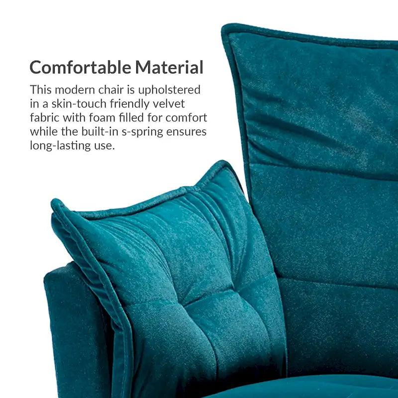 1ida Modern Velvet Tufted Accent Armchair with Gold Metal Legs Set of 2 by HULALA HOME