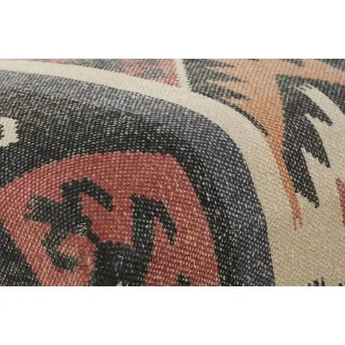 HomeRoots 47   Beige Brown and Rust and Black Jute and Wool Blend Upholstered Southwest Distressed Bench - 47 x 18 x 16