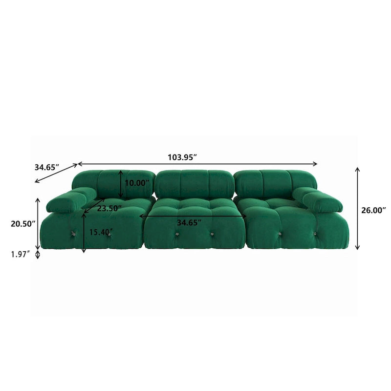 Velvet Sectional Sofa Reversible Modular Couch, Green