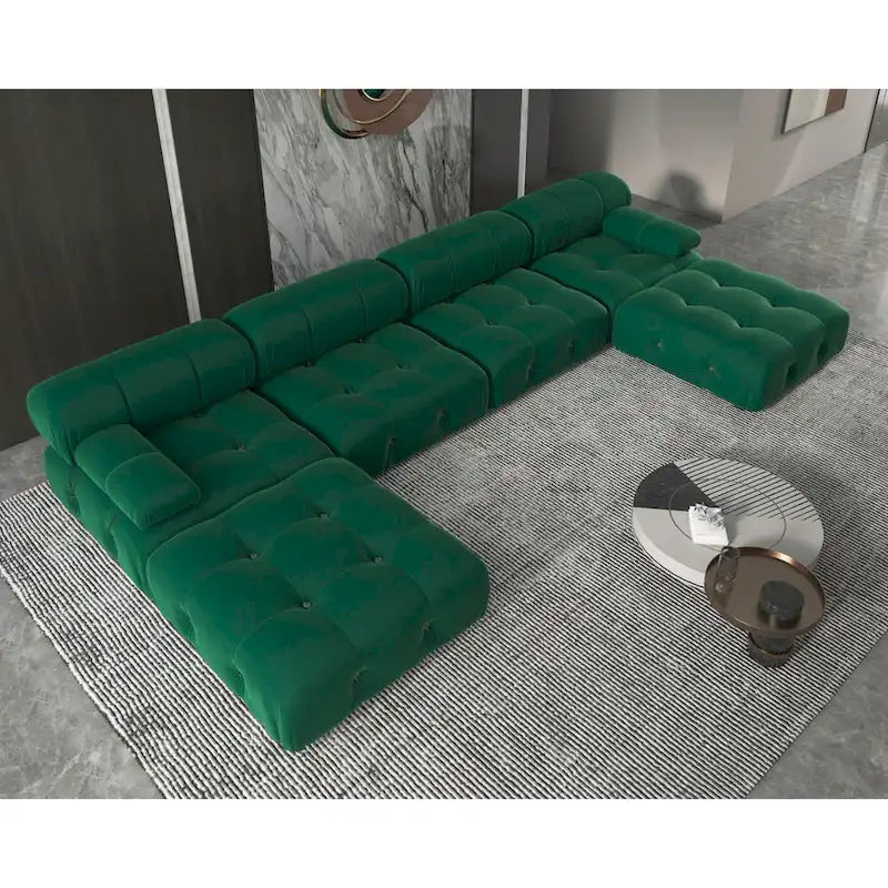 Velvet Sectional Sofa Reversible Modular Couch, Green