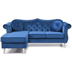 Hollywood 81 in. Velvet Chesterfield Sectional Sofa with 2-Throw Pillow - 81  L x 35  W x 34  H
