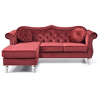 Hollywood 81 in. Velvet Chesterfield Sectional Sofa with 2-Throw Pillow - 81  L x 35  W x 34  H