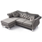 Hollywood 81 in. Velvet Chesterfield Sectional Sofa with 2-Throw Pillow - 81  L x 35  W x 34  H