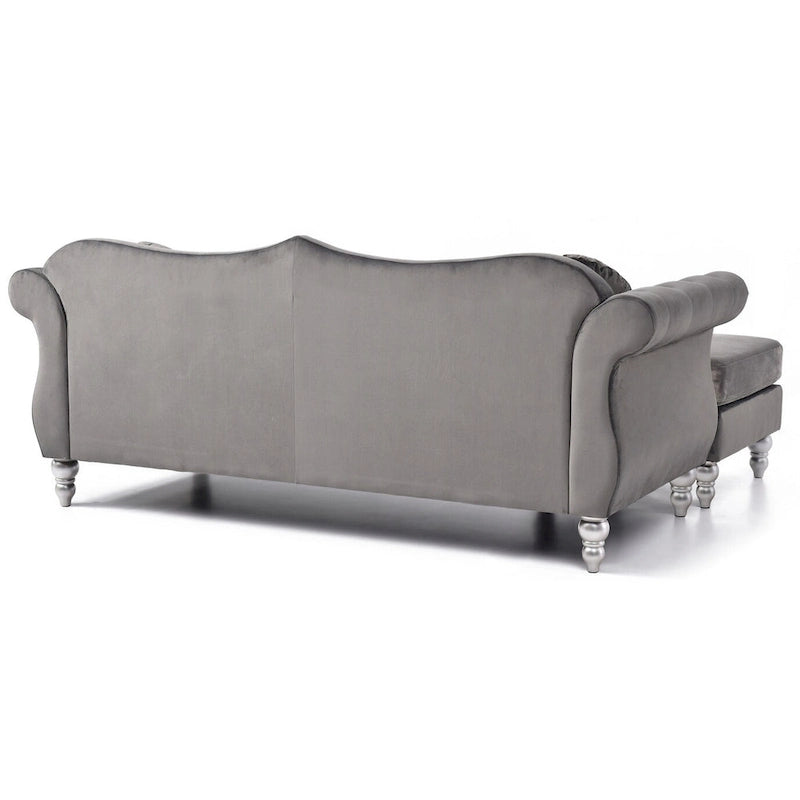 Hollywood 81 in. Velvet Chesterfield Sectional Sofa with 2-Throw Pillow - 81  L x 35  W x 34  H