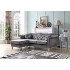 Hollywood 81 in. Velvet Chesterfield Sectional Sofa with 2-Throw Pillow - 81  L x 35  W x 34  H
