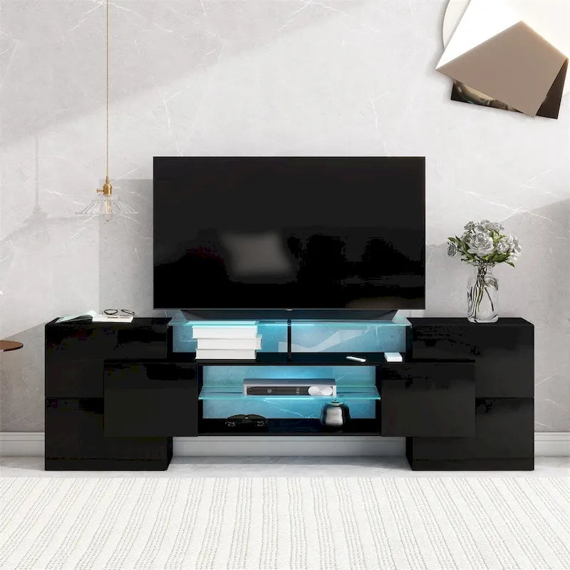 Merax TV Stand with 2 Illuminated Glass Shelves, High Gloss Entertainment Center for TVs Up to 80   - n/a