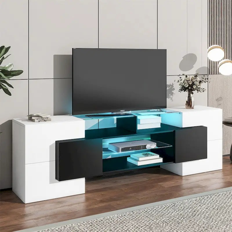 Merax TV Stand with 2 Illuminated Glass Shelves, High Gloss Entertainment Center for TVs Up to 80   - n/a