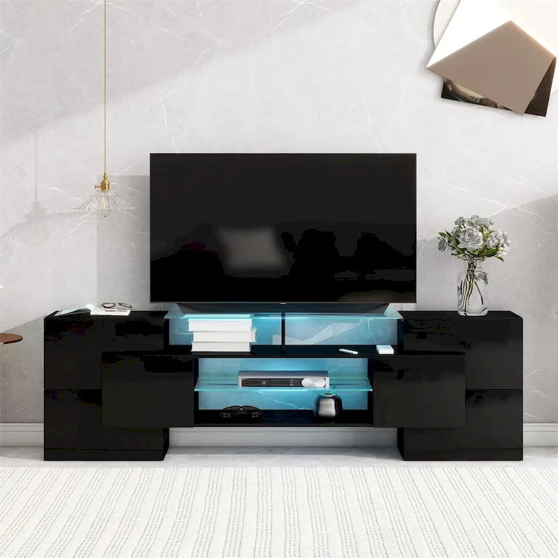 Merax TV Stand with 2 Illuminated Glass Shelves, High Gloss Entertainment Center for TVs Up to 80   - n/a
