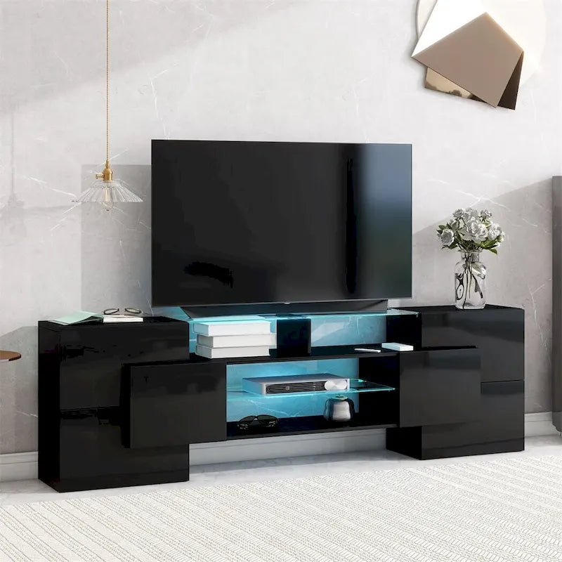 Merax TV Stand with 2 Illuminated Glass Shelves, High Gloss Entertainment Center for TVs Up to 80   - n/a