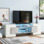 Merax TV Stand with 2 Illuminated Glass Shelves, High Gloss Entertainment Center for TVs Up to 80   - n/a