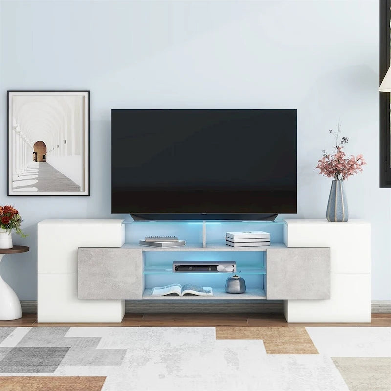 Merax TV Stand with 2 Illuminated Glass Shelves, High Gloss Entertainment Center for TVs Up to 80   - n/a