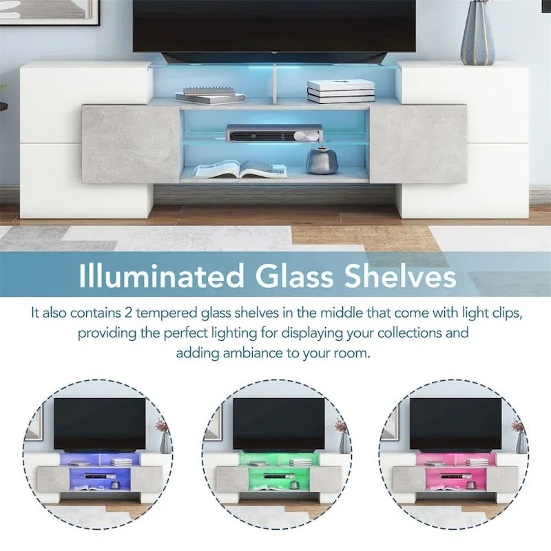 Merax TV Stand with 2 Illuminated Glass Shelves, High Gloss Entertainment Center for TVs Up to 80   - n/a