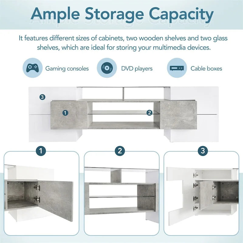 Merax TV Stand with 2 Illuminated Glass Shelves, High Gloss Entertainment Center for TVs Up to 80   - n/a