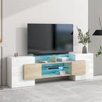 Merax TV Stand with 2 Illuminated Glass Shelves, High Gloss Entertainment Center for TVs Up to 80   - n/a
