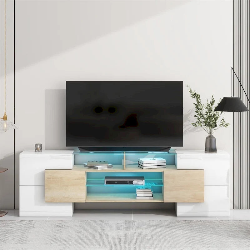 Merax TV Stand with 2 Illuminated Glass Shelves, High Gloss Entertainment Center for TVs Up to 80   - n/a