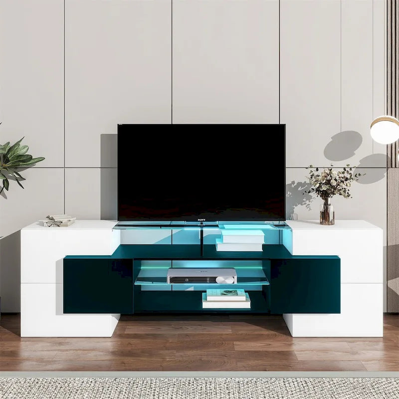 Merax TV Stand with 2 Illuminated Glass Shelves, High Gloss Entertainment Center for TVs Up to 80   - n/a