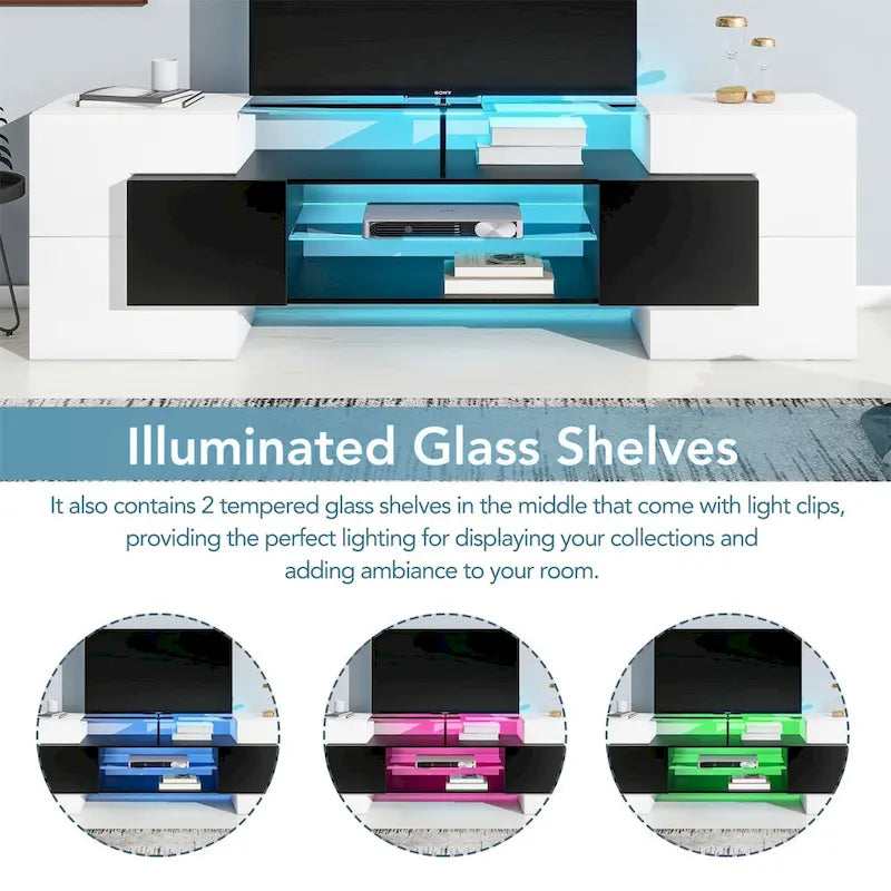 Merax TV Stand with 2 Illuminated Glass Shelves, High Gloss Entertainment Center for TVs Up to 80   - n/a