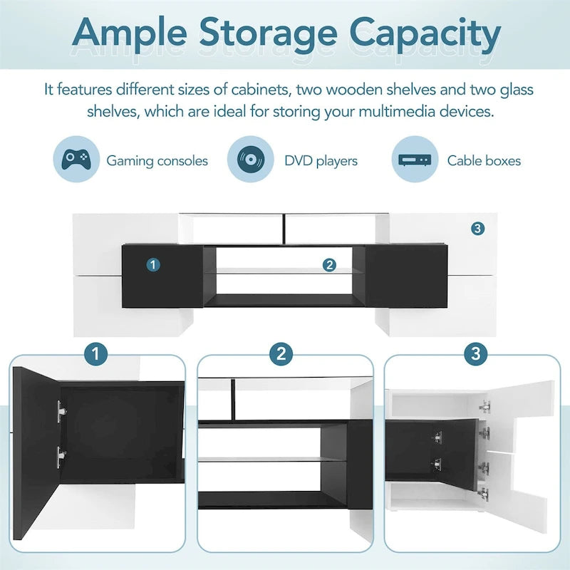 Merax TV Stand with 2 Illuminated Glass Shelves, High Gloss Entertainment Center for TVs Up to 80   - n/a