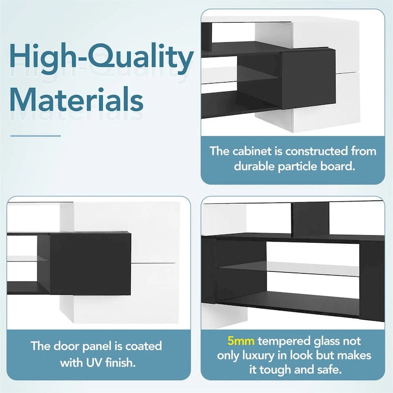 Merax TV Stand with 2 Illuminated Glass Shelves, High Gloss Entertainment Center for TVs Up to 80   - n/a