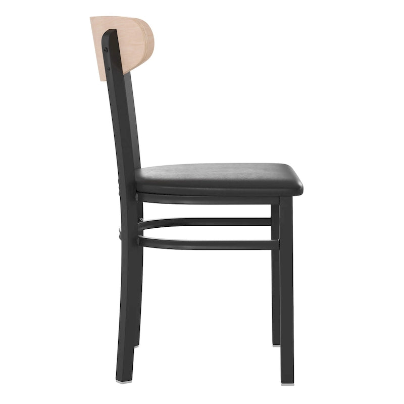Commercial Metal Dining Chair with Wood Seat and Boomerang Back