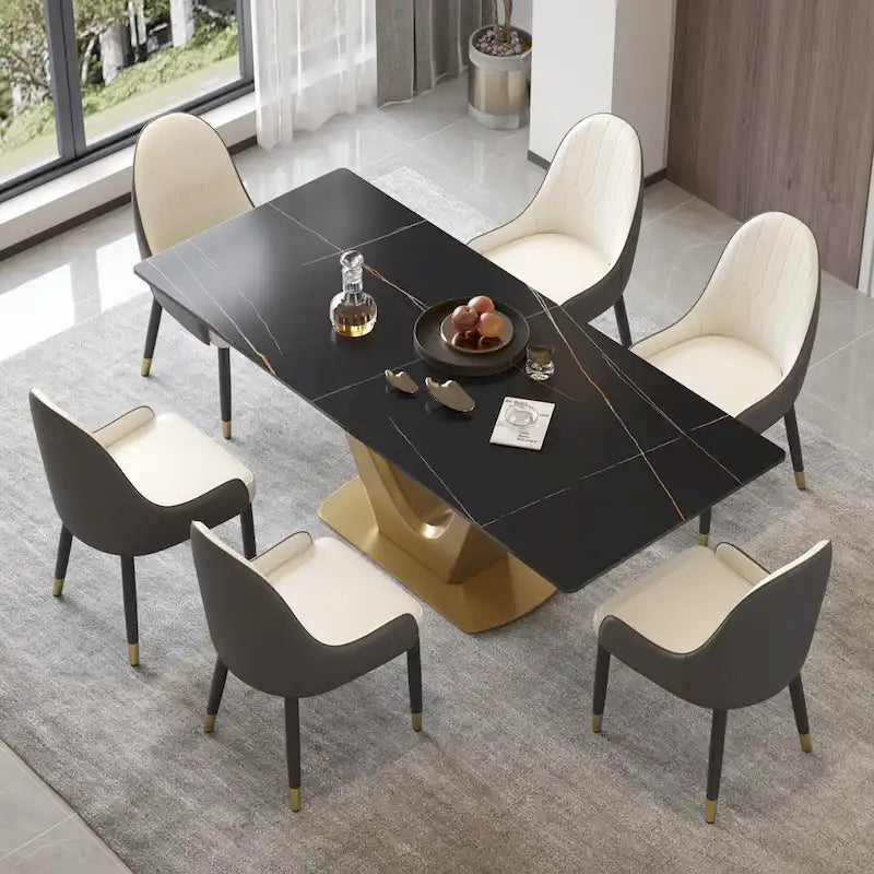 V Shape Pedestal Modern Marble Dining Table Slate Kitchen Table