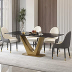 V Shape Pedestal Modern Marble Dining Table Slate Kitchen Table