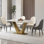 V Shape Pedestal Modern Marble Dining Table Slate Kitchen Table