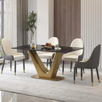 V Shape Pedestal Modern Marble Dining Table Slate Kitchen Table