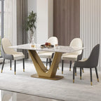 V Shape Pedestal Modern Marble Dining Table Slate Kitchen Table