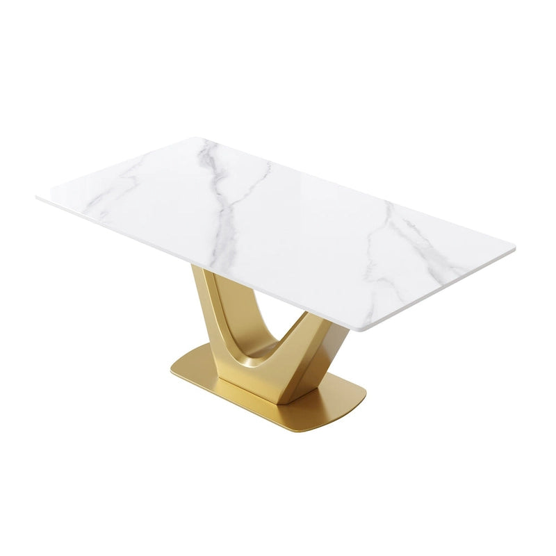 V Shape Pedestal Modern Marble Dining Table Slate Kitchen Table