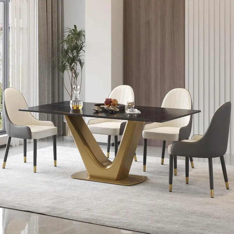 V Shape Pedestal Modern Marble Dining Table Slate Kitchen Table