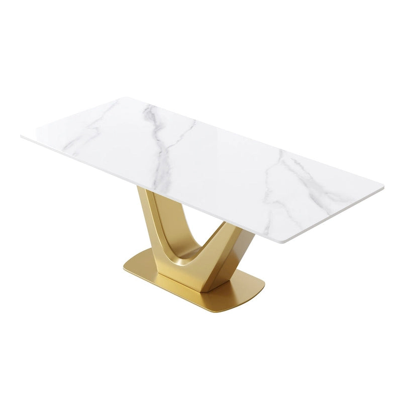 V Shape Pedestal Modern Marble Dining Table Slate Kitchen Table