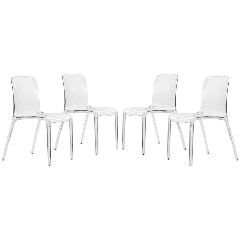 Stackable Acrylic Minimalist Plastic Dining Chair Modern Full Back Transparent Accent Side Chair for Kitchen Set of 4