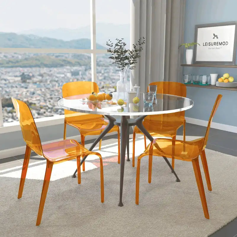 Stackable Acrylic Minimalist Plastic Dining Chair Modern Full Back Transparent Accent Side Chair for Kitchen Set of 4