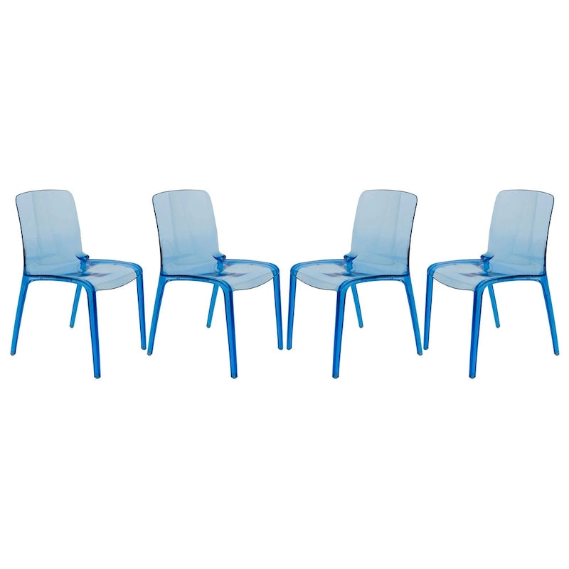 Stackable Acrylic Minimalist Plastic Dining Chair Modern Full Back Transparent Accent Side Chair for Kitchen Set of 4