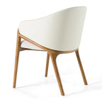 Modrest Lunde Cream Fabric, Cream Vegan Leather and Walnut Dining Arm Chair