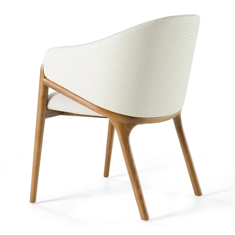 Modrest Lunde Cream Fabric, Cream Vegan Leather and Walnut Dining Arm Chair