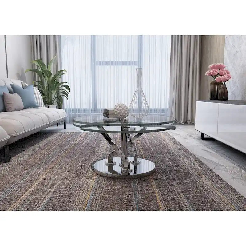 Somette Cocktail Table with 32   Round Glass Top - Cocktail Table