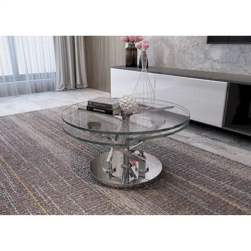 Somette Cocktail Table with 32   Round Glass Top - Cocktail Table