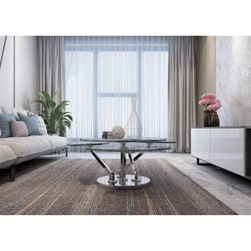 Somette Cocktail Table with 32   Round Glass Top - Cocktail Table