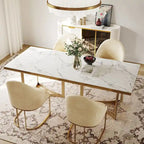 Modern Marble Dining Table with White Rectangular Tabletop Gold Stainless Legs, Dining Room Table for 4-6 - 63  