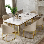 Modern Marble Dining Table with White Rectangular Tabletop Gold Stainless Legs, Dining Room Table for 4-6 - 63