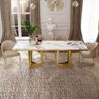 Modern Marble Dining Table with White Rectangular Tabletop Gold Stainless Legs, Dining Room Table for 4-6 - 63