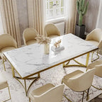 Modern Marble Dining Table with White Rectangular Tabletop Gold Stainless Legs, Dining Room Table for 4-6 - 63