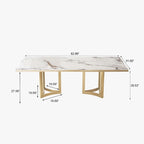Modern Marble Dining Table with White Rectangular Tabletop Gold Stainless Legs, Dining Room Table for 4-6 - 63